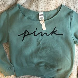 PINK Cropped, Off-the-Shoulder Crewneck